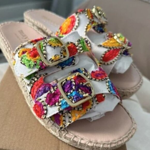 NEW Maypol Espadrille Embroidered & Sequins‎ Jute Two Band Sandals Made in Spain - Picture 3 of 7